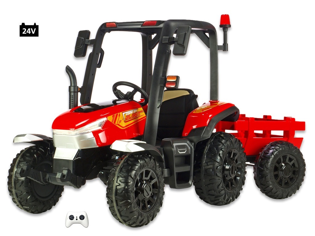 Dětský elektrický Traktor Blast s kabinou a vlekem, červený