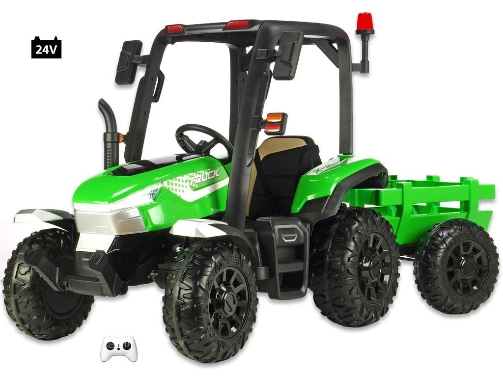 Dětský elektrický Traktor Blast s kabinou a vlekem, zelený