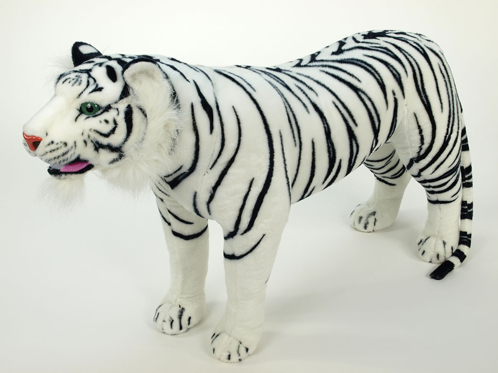 Plyšový stojící tygr bílý, délky 178 cm