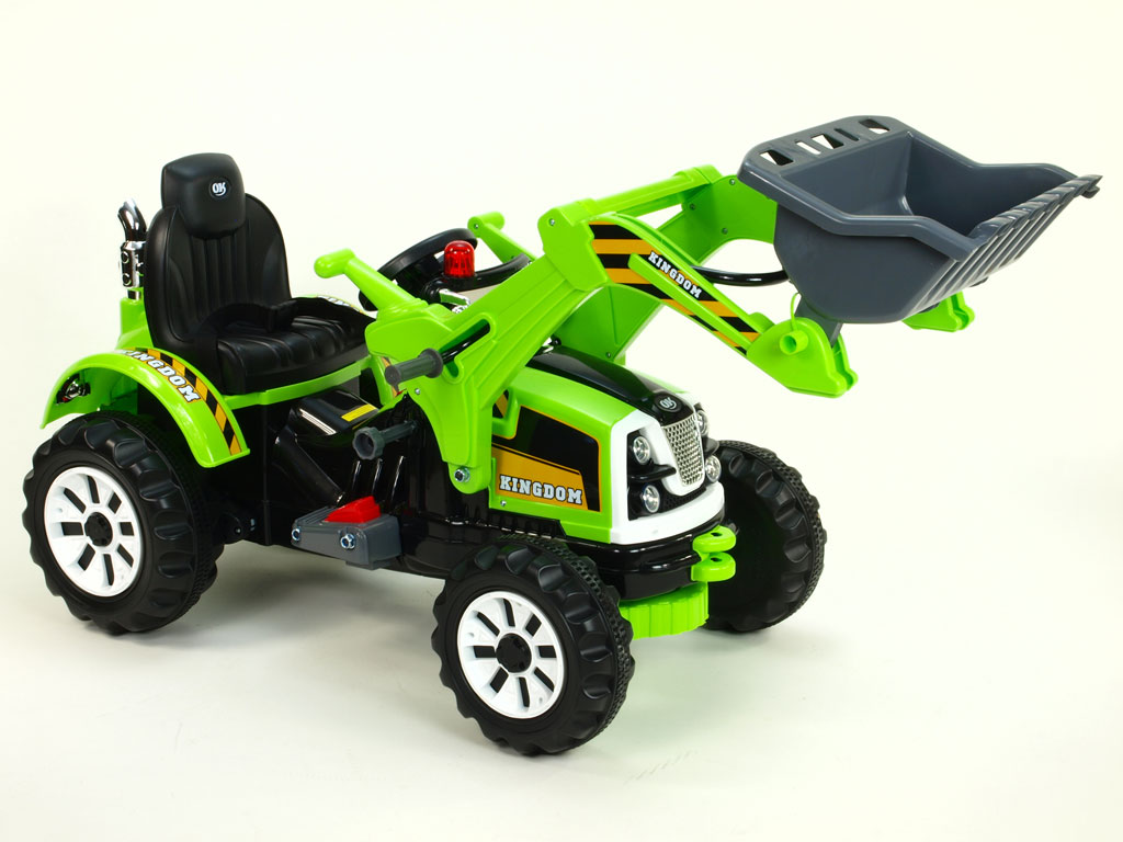 Elektrický traktor Kingdom s nakládací lžící, zelený