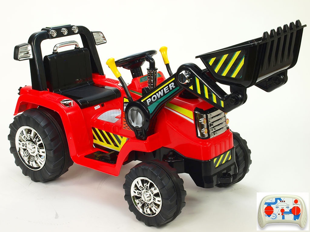 Elektrický traktor s 2,4G DO, 12V, ovladatelnou lžící, červený