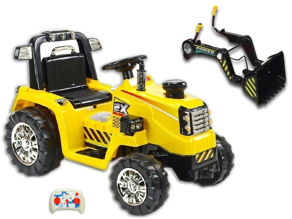 Elektrický traktor s 2,4G DO, 12V, ovladatelnou lžící, žlutý