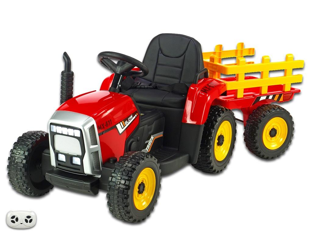 Dětský elektrický traktor s vlekem, červený