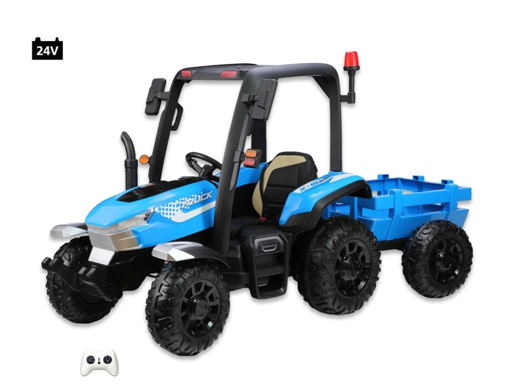 Dětský elektrický Traktor Blast s kabinou a vlekem, modrý