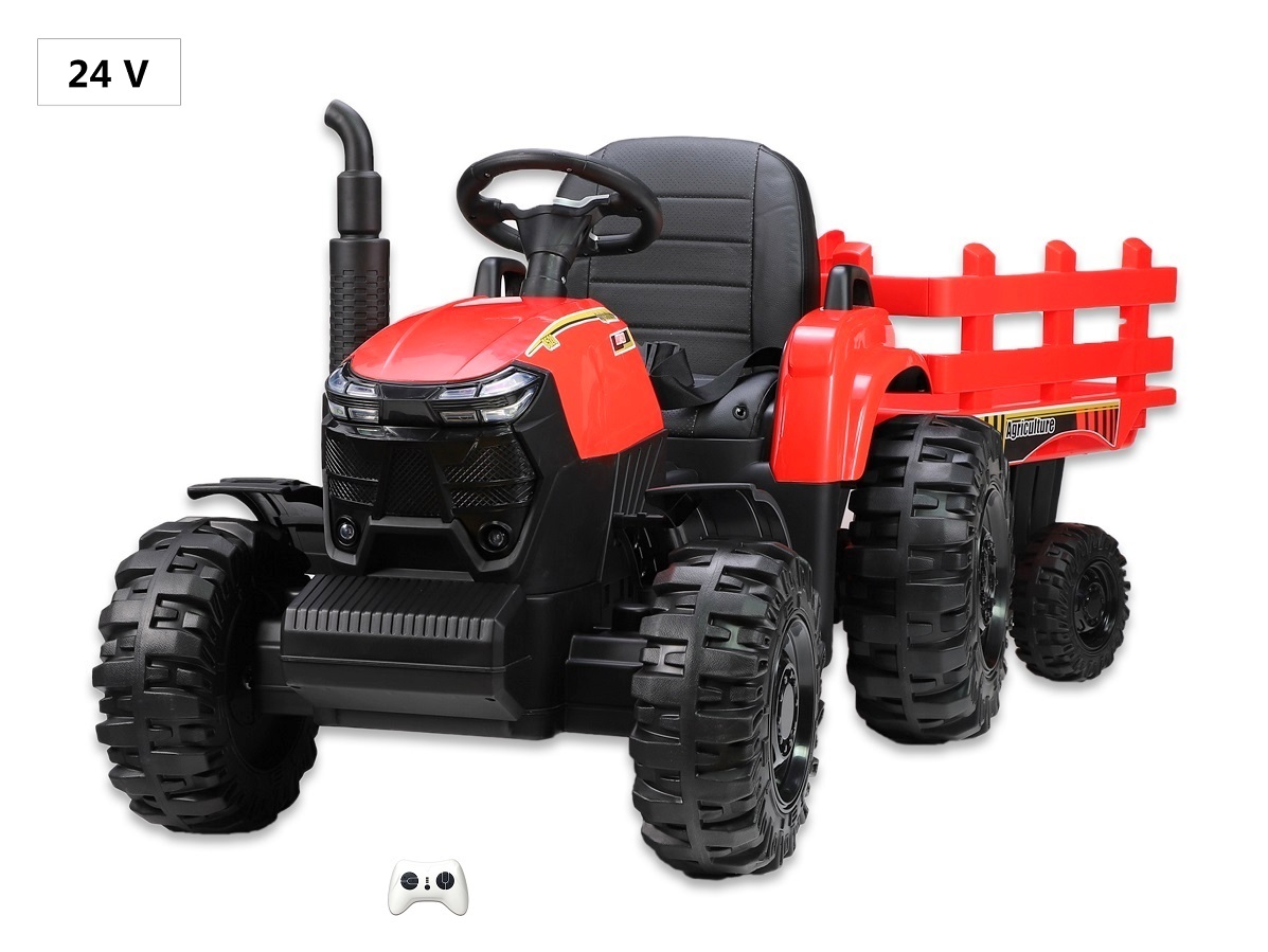Dětský elektrický traktor Agricultur farm s vlekem, červený
