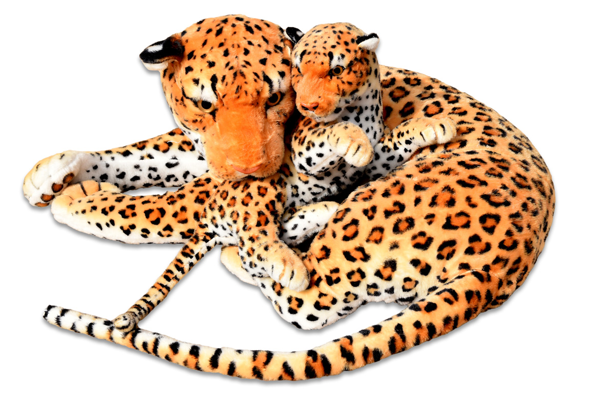 Plyšová leopardí máma s mládětem, délka 140/65 cm 