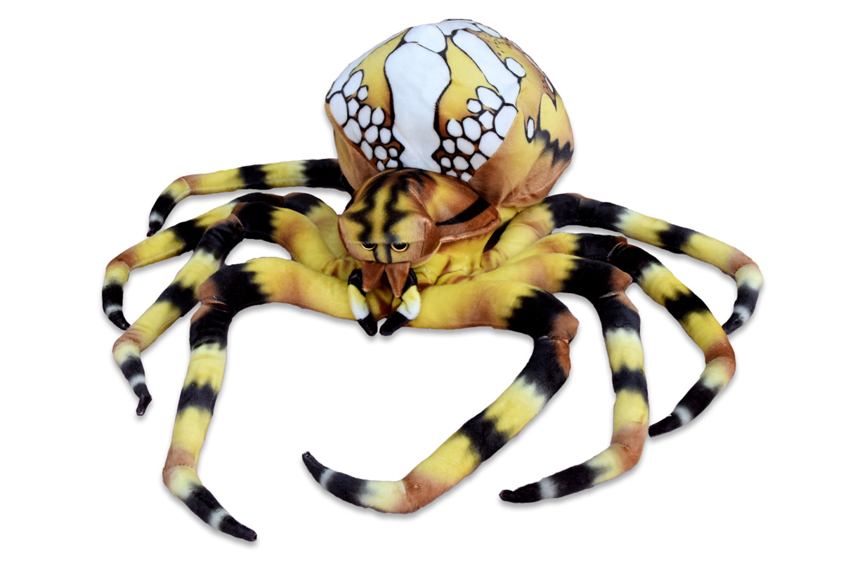 Plyšový pavouk žlutý, délky 74 cm