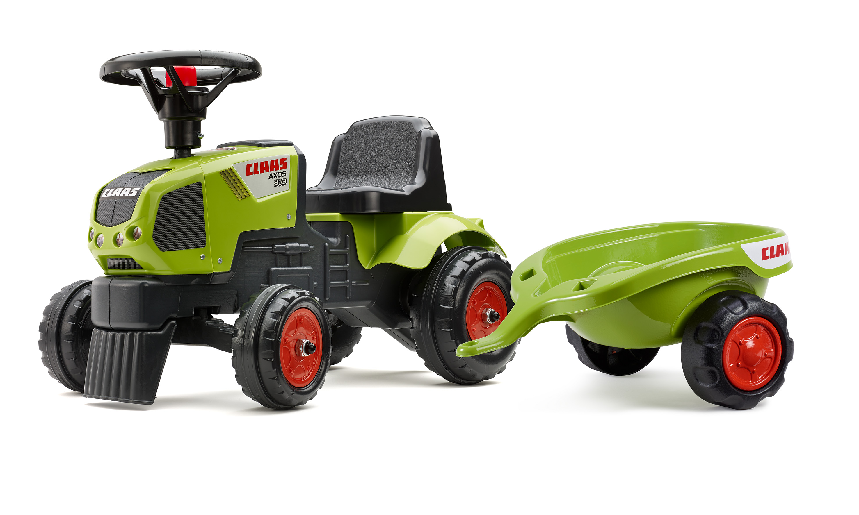 Odrážedlo traktor Baby Claas Axos 310 s 2 kolovým valníkem