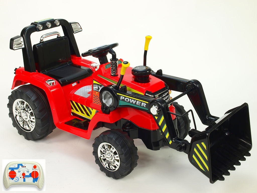 Elektrický traktor s 2,4G DO, 12V, ovladatelnou lžící, červený