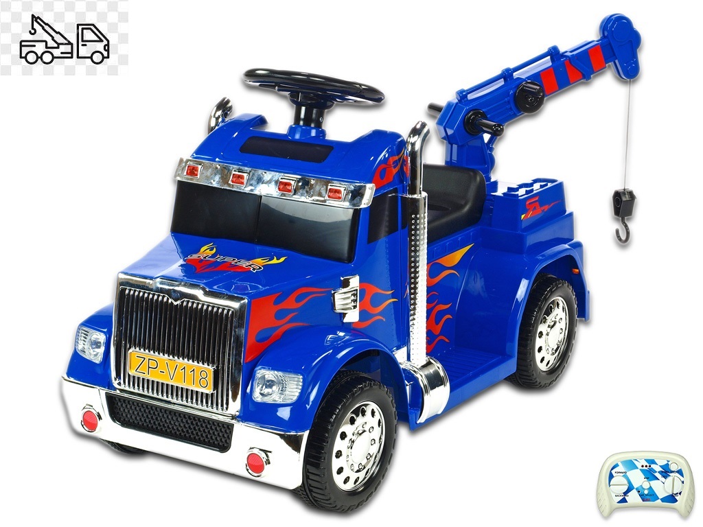 Elektrický náklaďáček s funkčním jeřábem, modrý