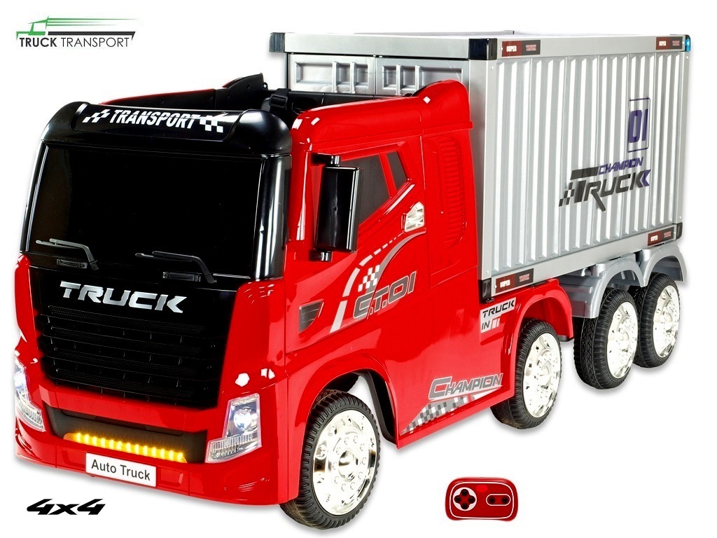 Kamion Truck Champion s návěsem a kontejnerem s 2,4G, 4x4, červený